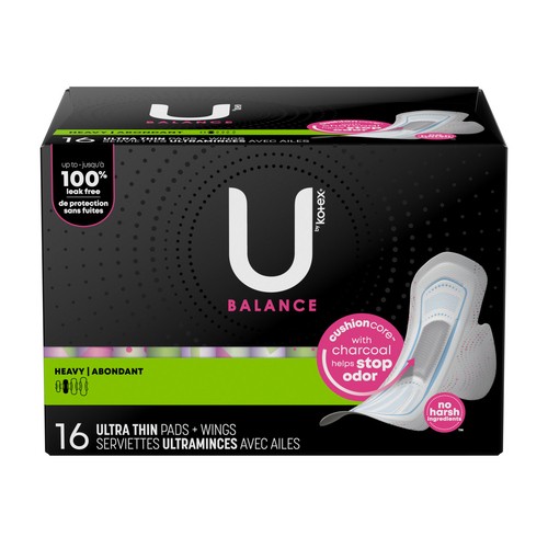 U by Kotex Balance Ultra Thin Pads Heavy With Wings 16 Count