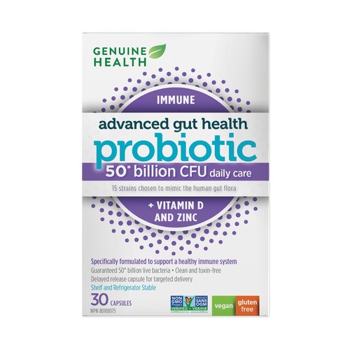 Genuine Health Advanced Gut Health Probiotic With Vitamin D + Zinc 30 Count