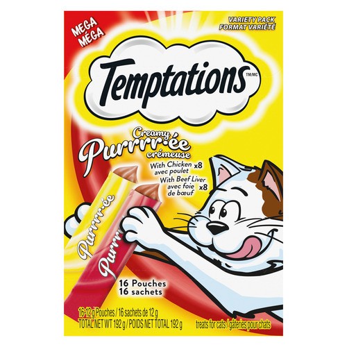 Temptations Cat Treats Creamy Purrrr-ée Mega Variety Pack 16 x 12 g 
