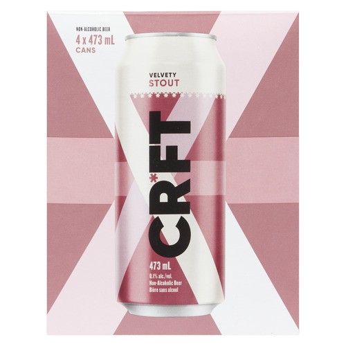 CRFT Velvety Stout Non Alcoholic Beer 4 x 473 ml (cans)