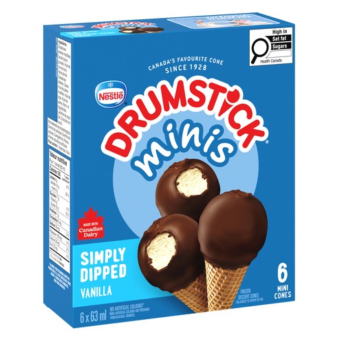 Drumstick Minis Frozen Dessert Cones Simply Dipped Vanilla 6 x 63 ml