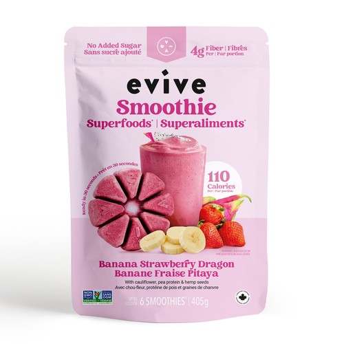 Evive Frozen Smoothie Cubes No Added Sugar Banana Strawberry Dragonfruit 405 g