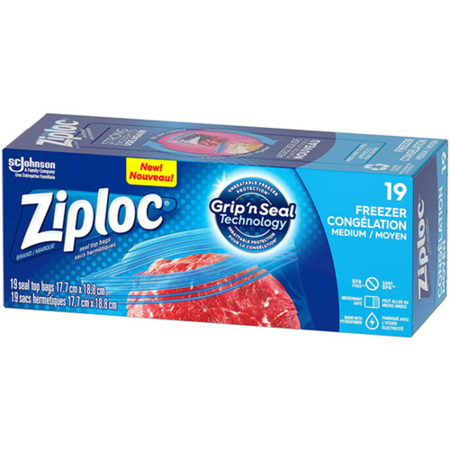 Ziploc Freezer Bags Grip 'n Seal Technology Medium 19 Bags 