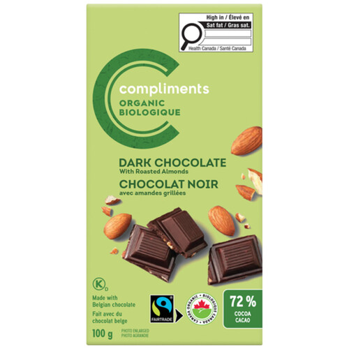 Compliments Organic Dark Chocolate Bar Roasted Almonds 100 g