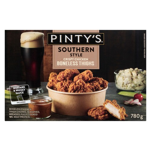 Pinty's Breaded Cooked Chicken Boneless Thigh Chunks Mustard & Whiskey Sauce 780 g (frozen)