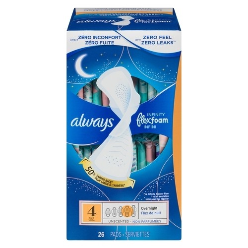 Always Infinity Pads Overnight Size 4 Unscented 26 Count