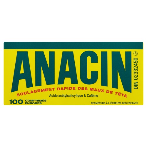 Anacin Acetylsalicylic Acid and Caffeine 325 mg 100 Tablets