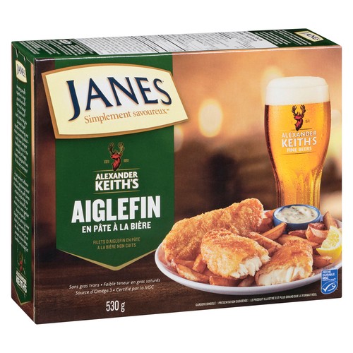 Janes Alexander Keith's Frozen Uncooked Haddock Fillets Beer Battered 530 g