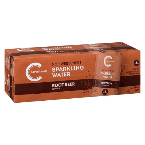 Compliments Sparkling Water Root Beer 12 x 355 ml (cans)
