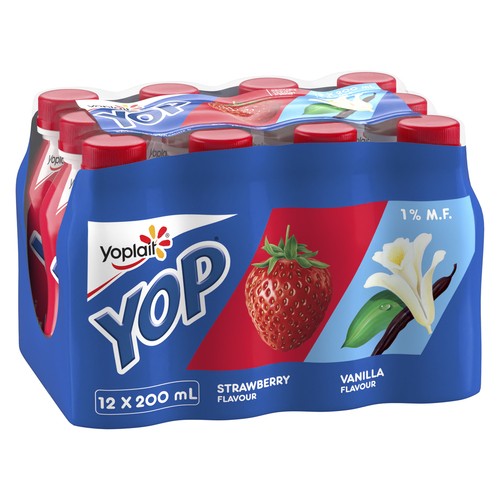 Yoplait Yop 1% Drinkable Yogurt Strawberry and Vanilla 12 x 200 ml