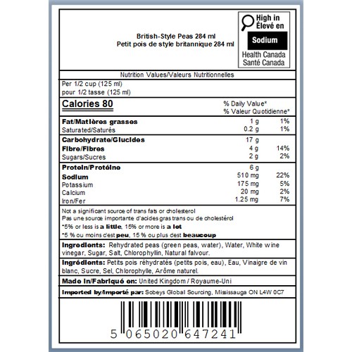Sainsbury's Canned British Mushy Peas Chip Shop Style 284 ml