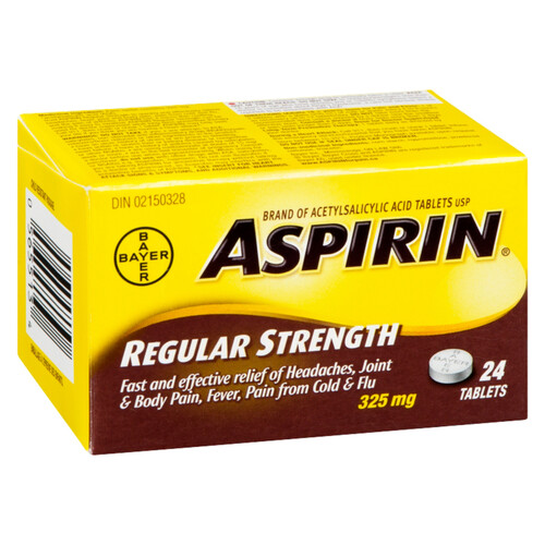 Aspirin ASA Pain Relief Regular Strength 325 mg Tablets 24 EA