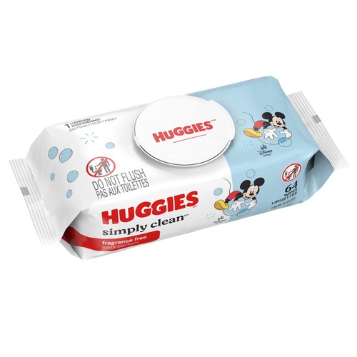 Huggies Simply Clean Baby Wipes Unscented Flip-Top Pack 64 Count