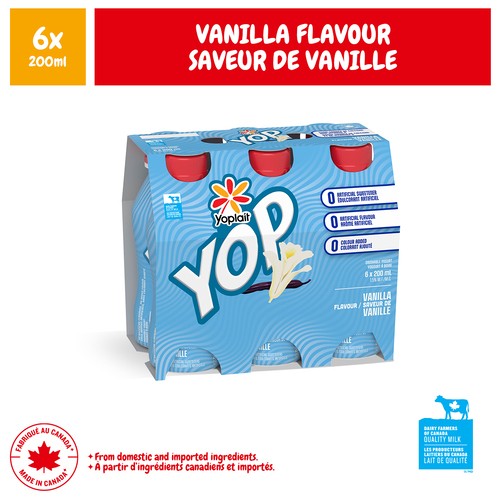 Yoplait Yop Less Sugar Drinkable Yogurt Vanilla 6 x 200 ml 