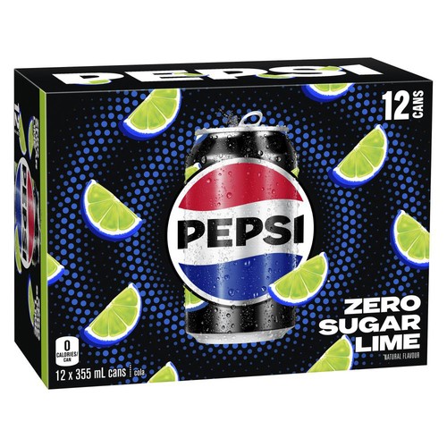 Pepsi Zero Sugar Soda Lime 12 x 355 ml (cans)