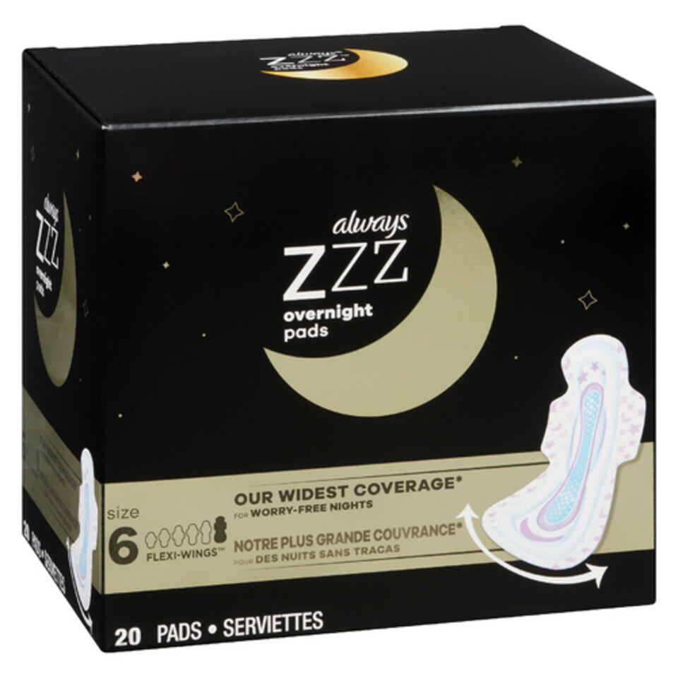 Always ZZZ Overnight Pads Size 6 With Wings 20 Count Voilà Online