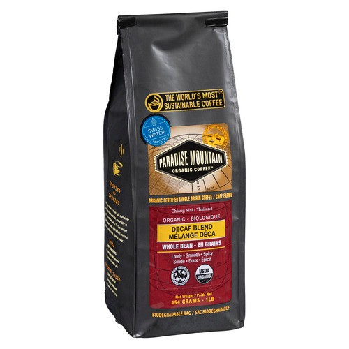 Paradise Mountain Organic Coffee Organic Whole Bean Coffee Decaf 454 g