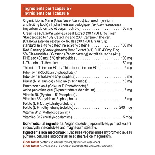 Genuine Health Clear Focus Capsules With Lion's Mane Mushroom 60 Count