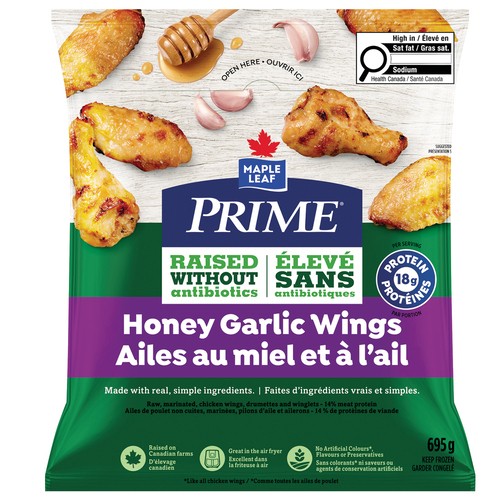 Prime Frozen Raw Chicken Wings Honey Garlic 695 g