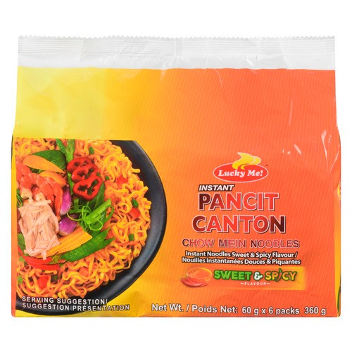 Lucky Me! Instant Pancit Canton Chow Mein Noodles Sweet & Spicy 6 x 60 g