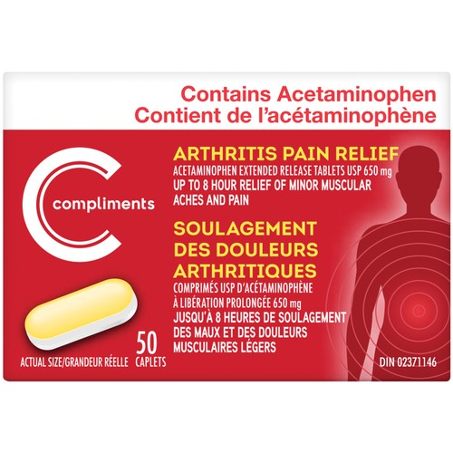 Compliments Arthritis Acetaminophen Extra Strength 650 mg Caplets 50 Count
