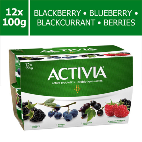 Activia Probiotic Yogurt Blackberry Blueberry Blackcurrent Berries Value Size 12 x 100 g