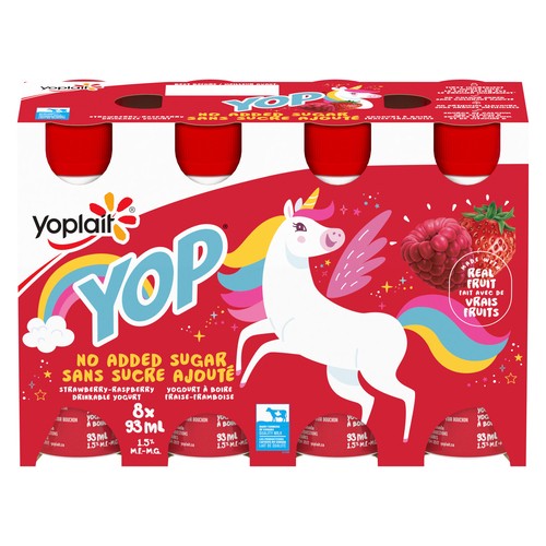 Yoplait Yop 1.5% Drinkable Yogurt Strawberry Raspberry 8 x 93 ml