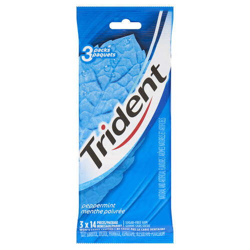 Trident Gum Sugar Free Peppermint 3 Pack x 14 Pieces