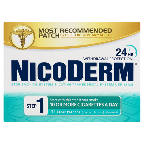 Nicoderm Step 1 Anti-Smoking Aid 21 mg 14 Clear Patches 