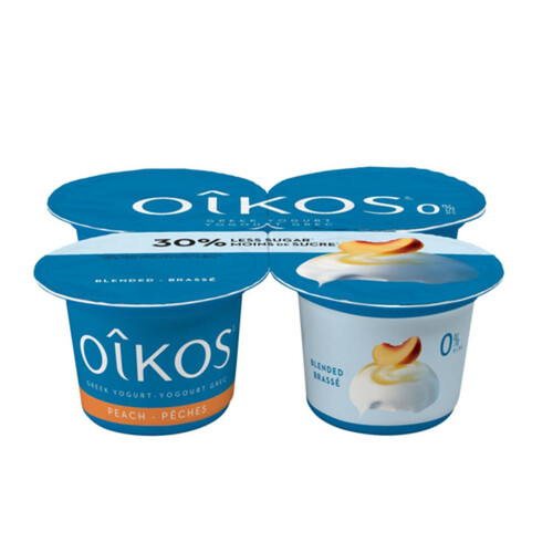 Oikos Fat-Free Greek Yogurt Blended Peach Flavour 4 x 100 g