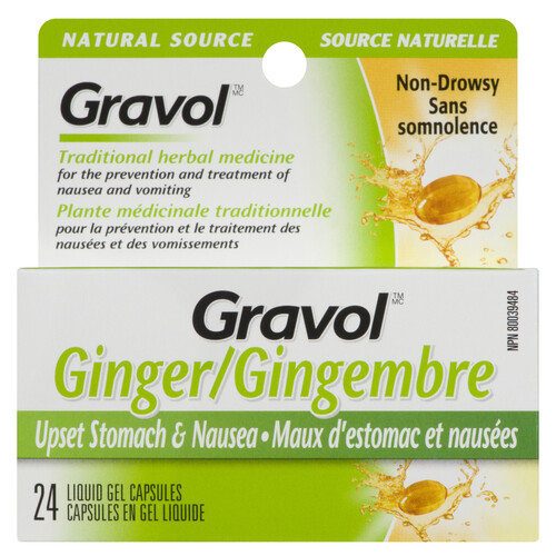 Gravol Ginger Liquid Gel Capsules For Upset Stomach And Nausea 24 Capsules