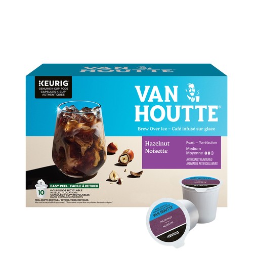 Van Houtte Coffee Pods Brew Over Ice Medium Roast Hazelnut K-Cups 10 Count