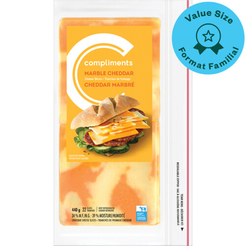 Compliments Sliced Cheese Marble Cheddar 22 Slices 440 g