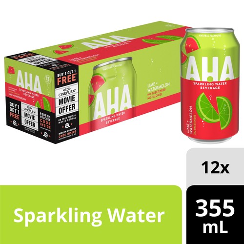 Aha Sparkling Water Lime Watermelon Fridge Pack 12 x 355 ml (cans)