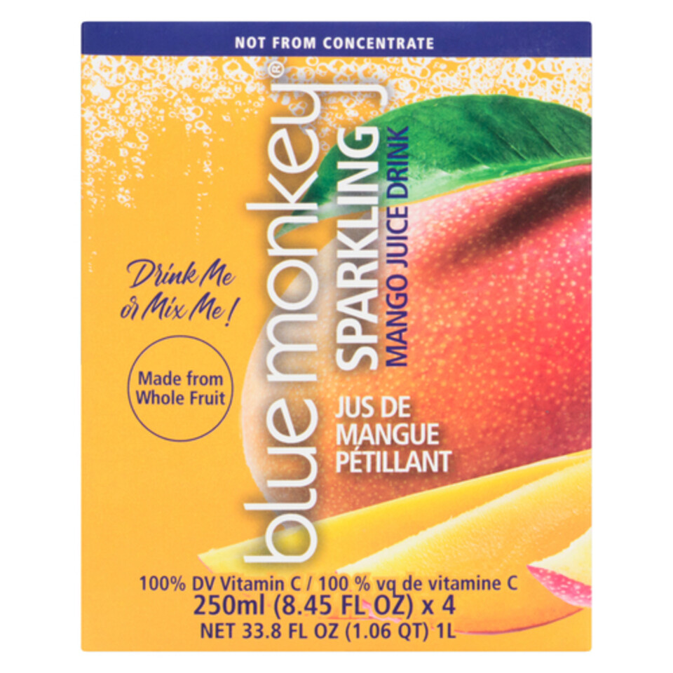 Blue Monkey Sparkling Juice Mango 4 x 250 ml (cans) Voilà Online
