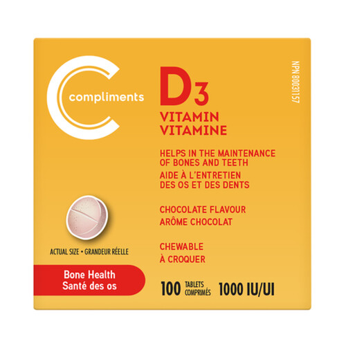 Compliments Vitamin D3 Chewable Chocolate 1000 IU 100 Tablets