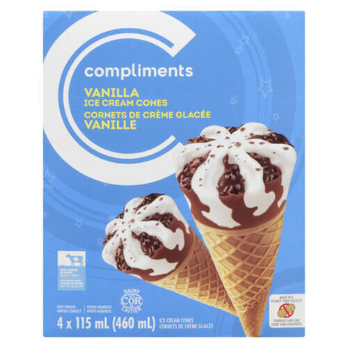 Compliments Peanut-Free Ice Cream Cone Vanilla 4 x 115 ml