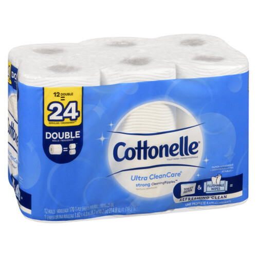 Cottonelle Toilet Paper Ultra Clean Care 1-Ply 12 Double Rolls x 170 Sheets