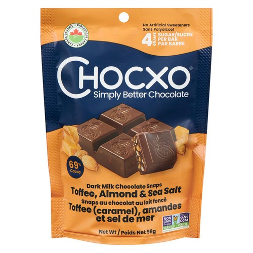 Chocxo Organic Dark Milk Chocolate Toffee Almond & Sea Salt Snaps 98 g