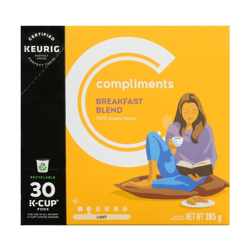 Compliments Coffee Pods Breakfast Blend Light 30 K-Cups 285 g