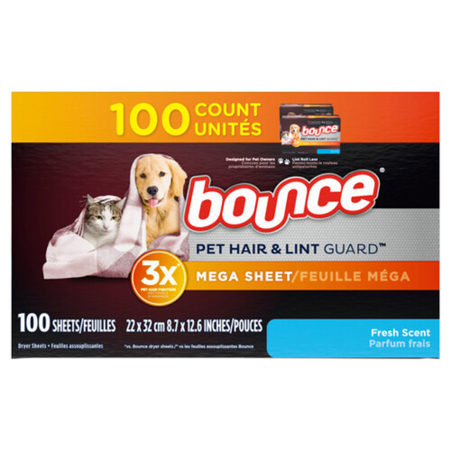 Bounce Fabric Enhancer Sheets Pet Hair & Lint Guard Fresh Scent 100 EA