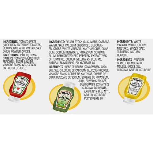 Heinz Condiment Pack Yellow Mustard Sweet Relish & Tomato Ketchup 3 x 375 ml