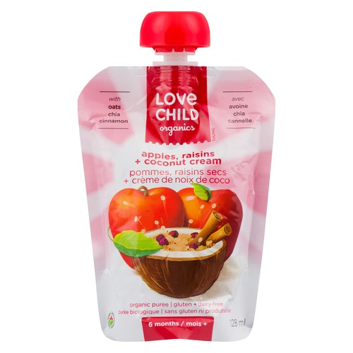 Love Child Organics Baby Food Apples Raisins Coconut Cream 128 ml