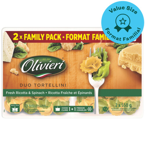 Olivieri Duo Tortellini Fresh Ricotta & Spinach Twin Family Pack 1.1 kg