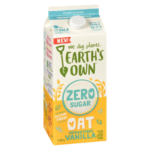 Earth's Own Zero Sugar Gluten-Free Oat Beverage Unsweetened Vanilla 1.75 L