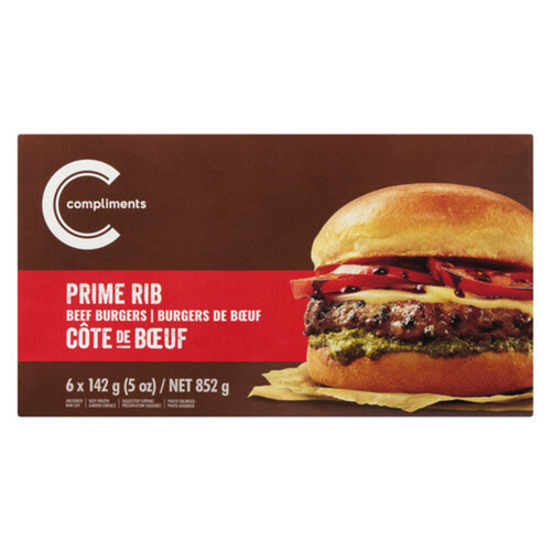 Compliments Frozen Beef Burgers Prime Rib 6 x 142 g 