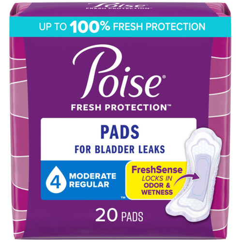 Poise Incontinence Pads Moderate Absorbency Regular Length 20 Count