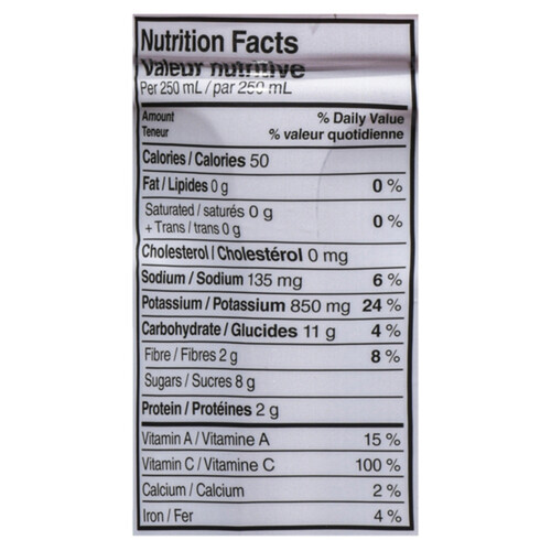 V8 low outlet sodium nutrition facts