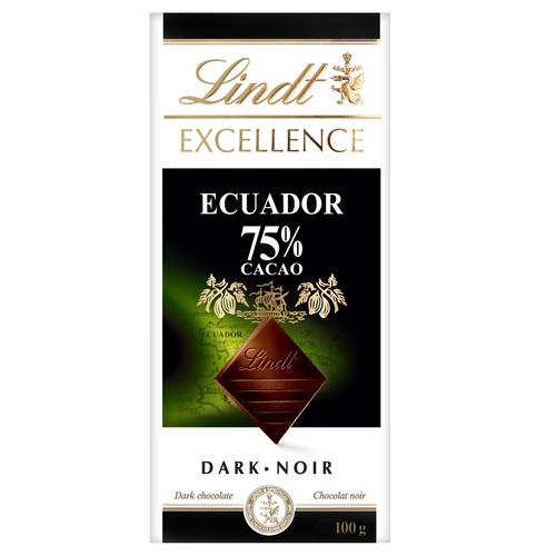 Lindt Excellence Dark Chocolate Bar Ecuador 75% Cacao 100g