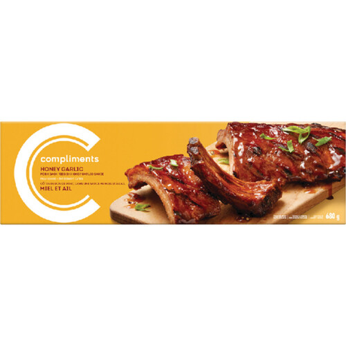 Compliments Frozen Pork Ribs Fully Cooked Honey Garlic 680 g